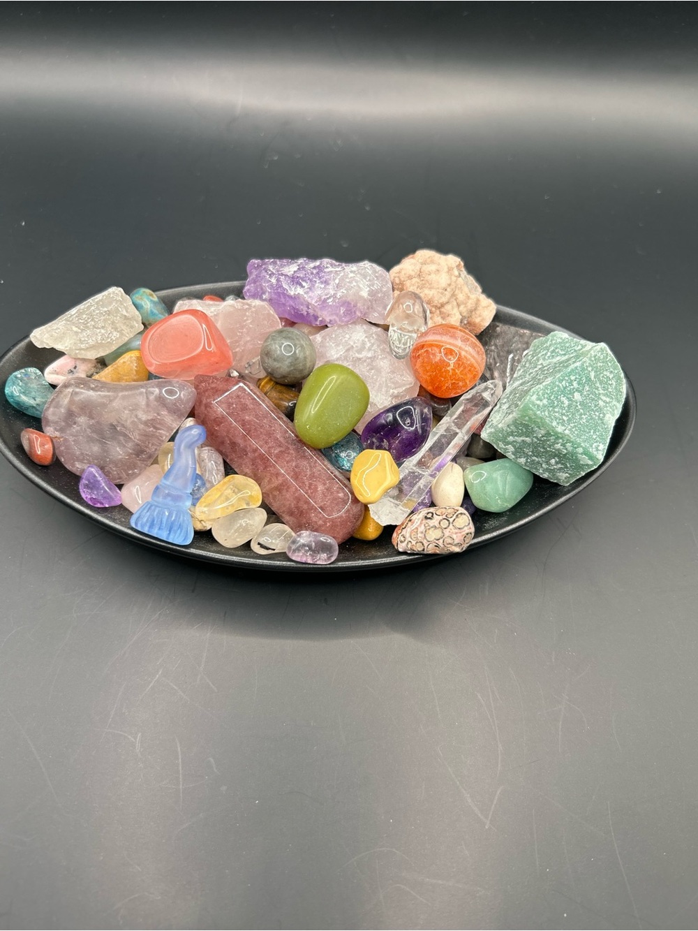 Mixed Polished & Raw Gemstones with Bowl